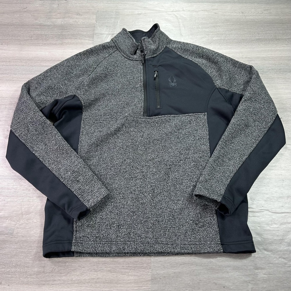 Spyder Sweater Mens Large Gray Black Fleece Half Zip Pullover Jacket Ski